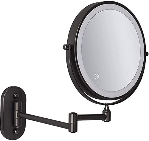 Espelho de maquiagem iluminada com parede recarregável de 8 polegadas com 3 luzes coloridas, laterais duplas 1x/5x espelho de