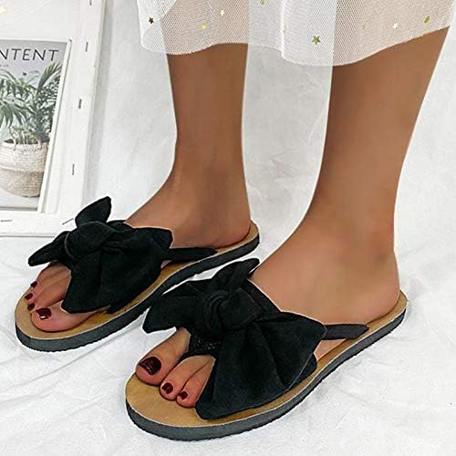 Sapateiros planos Tamonam de camurça casual Sapatos de praia Flip Flip Bowknot Sandálias de secagem rápida feminina