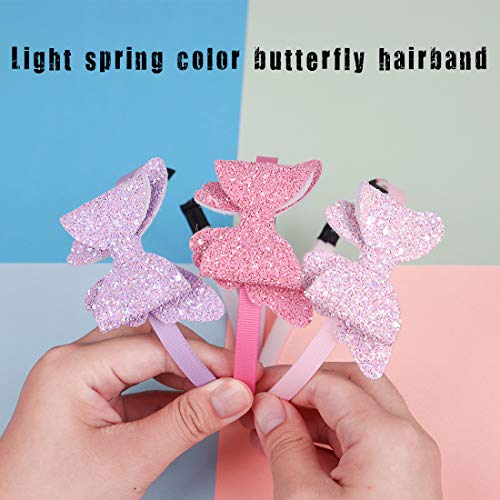 Wanyu 10 PCs Butterfly Bow Headabands para meninas, bandas de cabelo glitter 3 polegadas de lantejoulas de lantejoulas de arco -íris faixas para crianças para crianças acessórios para meninas