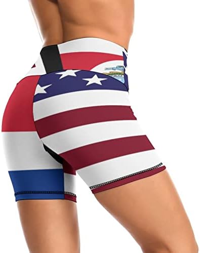 American e Costa Rica Flag Women Workout Yoga Shorts Soft Stretch Athletic Workout Shorts M