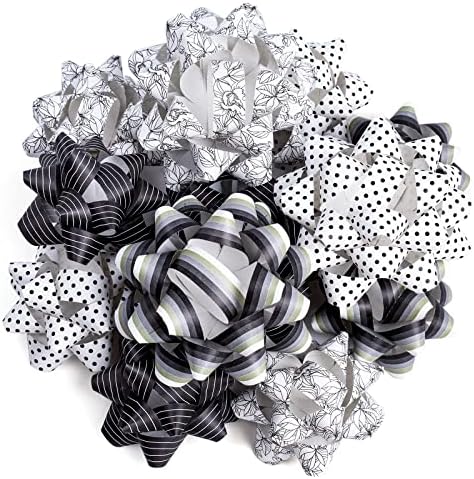 WrapAholic 12pcs Kraft Paper Gift Bows Sorteamento - Design floral preto chique para casamento, aniversário, Natal, chá