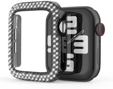 Vaks for Apple Watch Case 41mm Series 8/7 com protetor de tela de vidro temperado, protetor de moldura de diamante de cristal de caixa dupla para Iwatch 41mm, preto