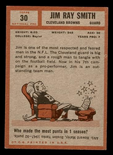 1962 Topps 30 Jim Ray Smith Cleveland Browns-FB ex Browns-Fb Baylor