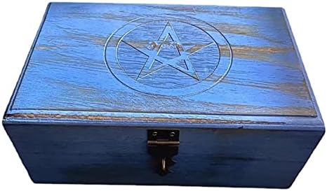 Caixa de jóias vintage com caixa de armazenamento de cristal de trava wicca pentagrama de carvalho caixa de madeira