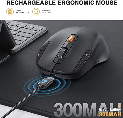Mouse macro sem fio, mouse ergonômico protoarc em12 2.4g com 8 botões programáveis, mouse recarregável tipo C, 2400