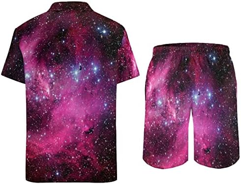 Nebula Red Galaxy Men 2 peças Hawaiian Set Button-Down Shorve Shirts Calça Beach Fit Fit Tees Ruaco