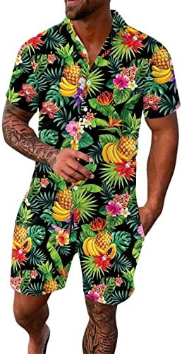 Roupas de trilhas de 2 peças para homens esticar camisa havaiana e conjuntos curtos de exercícios de férias vintage conjuntos de shorts