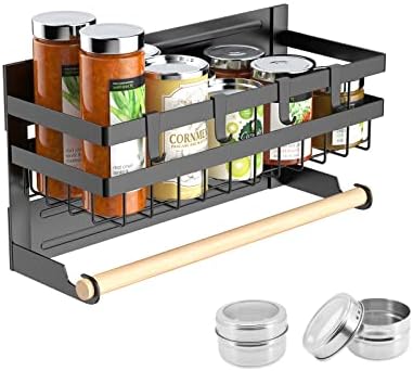 Rack de especiarias magnéticas Deogenlte, Rack de especiarias da geladeira com duas latas de especiarias magnéticas, prateleira magnética