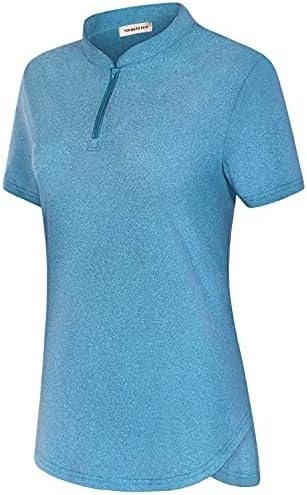 Yakestyle feminina camisa de pólo de golfe 1/4 zip de manga curta tênis seco rápido que corre camisetas atléticas