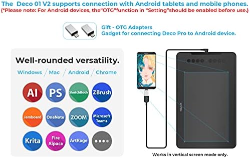 Xppen déco 01 v2 desenho comprimido de 10x6,25 polegadas Tablet tablet Digital Tablet para Chromebook com caneta sem bateria e 8