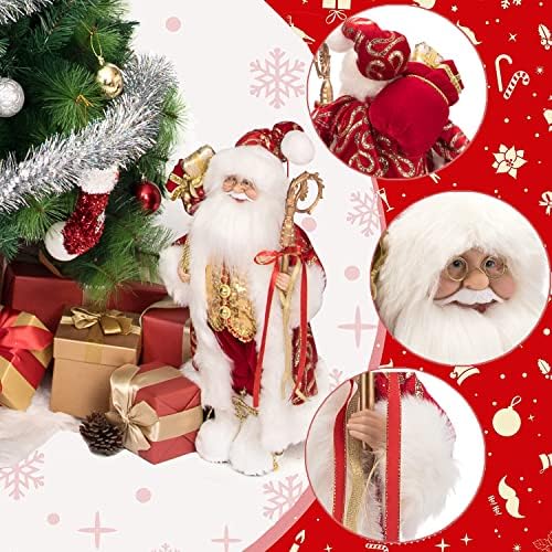 Gedlire 18 polegadas de Natal Papai Noel Fatueta, Ornamento de Natal em pé de Papai Noel Decorações de bonecas Figura,
