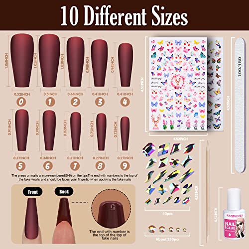 Pressione as unhas longas foscas, fandamei 13 pacotes 312 PCS Pressione no caixão de unhas longas, bailarina longa com capa de unhas falsas, acrílico falsas dicas de unhas com cola de unha, strassonas de unhas, adesivos de unhas de unhas