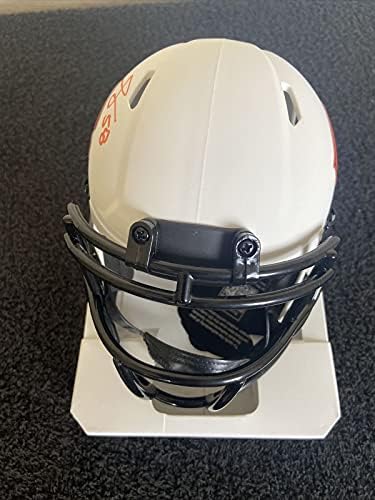Roquan Smith assinou o mini capacete lunar da NFL Chicago Bears com autenticação de Beckett