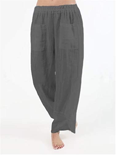 Andongnywell Women Wide perna Polêncio cintura elástica, calça de linho de algodão Louse de pijamas de viagem de ioga solta