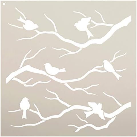Birds Tree Filmes Estêncil por Studior12 | Modelo Mylar reutilizável | Paint DIY Nature Home Decor Sinais de madeira - Móveis - Almofadas - Scrapbook - Cartões - Nursery | Arte da parede artesanal | Escolha o tamanho