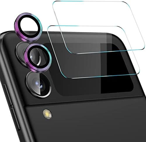 Potok para Samsung Galaxy Z Flip 4 5g [2 pacote] Protetor de tela traseira transparente e [1 pacote] Protetor de lente da câmera, tampa de câmera individual de vidro temperado anti-arranhão, não afeta a sessão noturna
