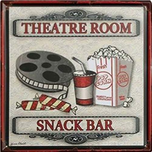 Yomia Theatre Room Snack Bar Vintage Metal Tin Signs Cinema Poster Pub Bar Decor de arte Placa de parede 11.8x11.8inch