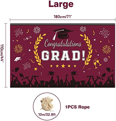 Cenário de graduação, cenário de graduação extra grande de 2023, pano de fundo da foto com balões de 30pcs, 71x 43,5 polegadas Parabéns Graduação de graduação para decorações de festa de graduação Maroon Maroon