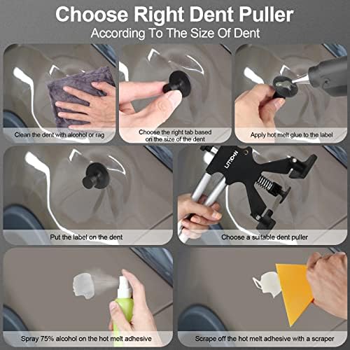 Litkoon Car Dent Puller 66pcs Kit de puxador de dente para reparo sem tinta, kit de remoção de dent com o extrator de levantador ajustável,