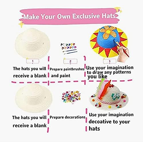 Quarter Rainbow 8 PCs Chapéus de palha branca Diy Creative Handcrafts Pintura criativa Chapéus Sun Tea Party Dress Up Hats Up