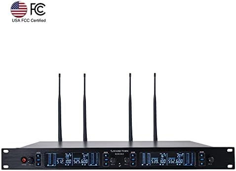 Sound Town 200 canais Sistema de microfone sem fio UHF ajustável com receptor de metal, 4 microfones de mão e varredura