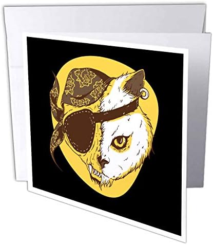 3drose Greeting Card Halloween Pirate Style of Dangerous Cat Kitty Pet Animal - 6 por 6 polegadas