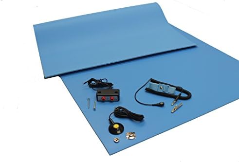 Kit de MAT ESD com uma alça de pulso e cordão de aterramento, aterramento de bancada dupla, vinil de três camadas, 30 x 60, azul