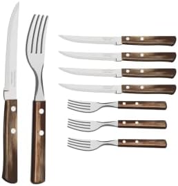 Treamontina talheres com facas de bife, faca afiada de 8 peças e garfo com alças de madeira, camping, cozinha, rústico, lava -louças