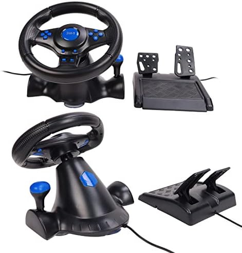Roda de direção de jogos Bewinner, rodas de corrida de PC USB, rotação de 180 graus 3 em 1 roda de corrida com pedais para PC
