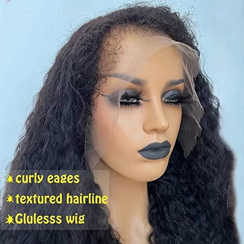 Bordas cacheadas de renda transparente de renda transparente peruca de cabelo humano com cabelos encaracolados para mulheres