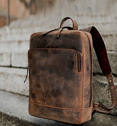 Mochila de couro vintage para homens 15,6 Bolsa de laptop de grande capacidade Viagens de negócios ombro de mochilas