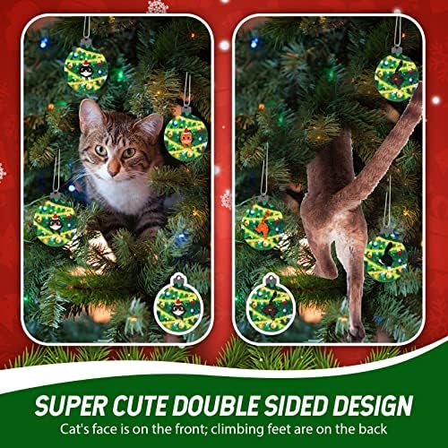 24 PCs Cato de Natal Ornamentos pendurados Ornamentos de gato de madeira para ornamentos de gatinho de madeira de árvore de