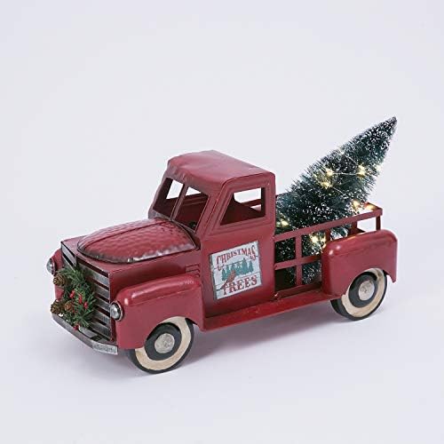 Caminhão antigo vermelho de 20 polegadas com árvore iluminada