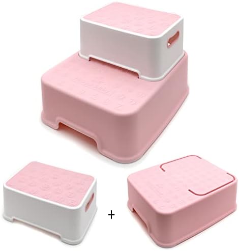 Httmt- garoto rosa, bebê, criança dobrar duas etapas anti-slip robusta de duas etapas para treinamento potty, banheiro, cozinha, bancos de vaso sanitário, mobília de berçário [P/N: ET-Baby008-Pink]