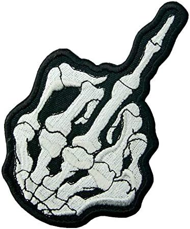 Middle Skeleton Finger Ghost Patch Applique Bordreed Iron on Sew On Embles