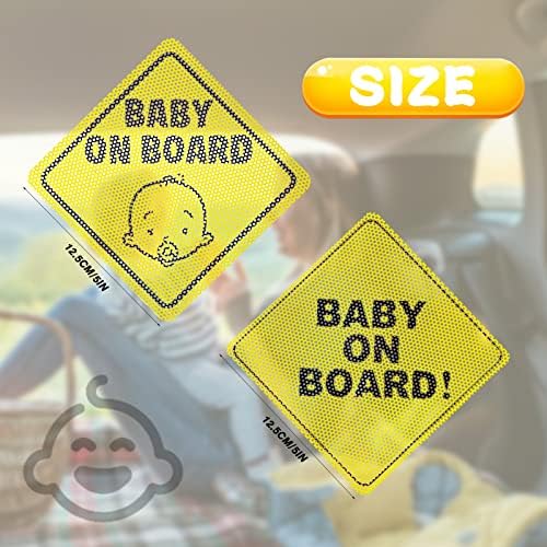 Nicyop Baby a bordo adesivo para carros, 4 pcs, 5 * 5in, amarelo brilhante e ver durante a reversão, a bordo de sinais essenciais, sem necessidade de copo ou ímã, adesivo durável e forte