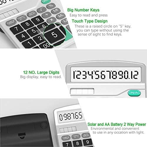 Calculadoras, calculadoras de mesa funcionais padrão SPLAKS calculadora eletrônica de energia solar e AA Duplo com exibição grande de 12 dígitos