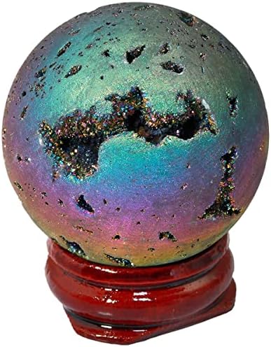 Rockcloud 2 pcs revestidos com titânio Quartz arco -íris, decoração de mesa de mesa de cristal para festa em casa, quartzo bruto e esfera de pedra