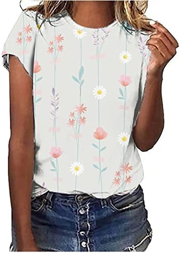 Camisetas florais femininas Crew pescoço verão tampas fofas de manga curta camisetas básicas camisetas causais camisetas