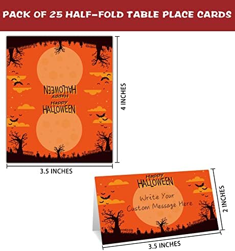 Cartão de lugar de mesa de Halloween, 25 PCS Tent Style Cards Set com abóbora e fantasma, cartões de nome editáveis ​​para assentos de mesa, pontuados para facilitar dobramento, alimentos para festas de Halloween