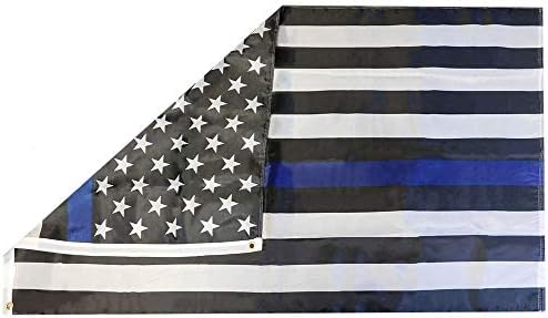 American Wholesale Superstore USA Memorial Fin Blue Line Police 150D Poly Nylon 5x8 5'x8 'Bandeira de bandeira