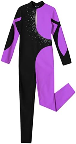 Aislor Kids Girls Ginástica de macacão completo Ginástica Letard Rhinestone Slave Long Ballet Dance Unitard Bodysuit Swimwear