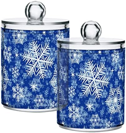 Alaza 4 Pack Pack Pitador QTIP Dispensador azul Flakes de neve de inverno Banelas organizadoras de banheiro para bolas