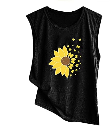 Tanques de girassol tampas femininas camisetas gráficas de girassol camisetas de verão com estampa floral sem mangas camisetas