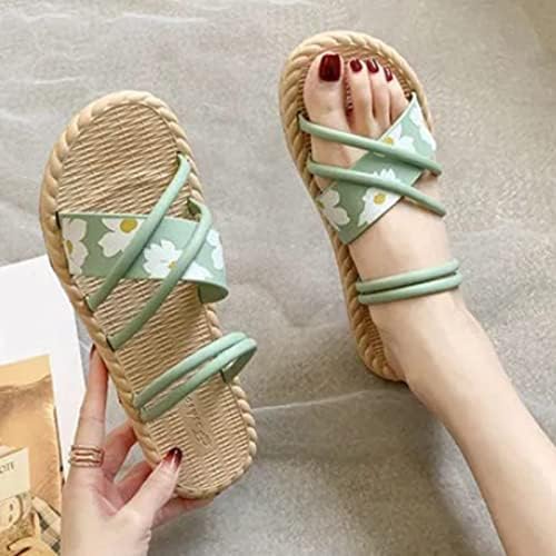 Sandálias Yhiwu para mulheres de verão elegante Bohemiano de dedos abertos sandálias planas sandálias de tiras de lisadas