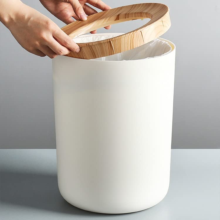 Zhaoleei plástico com grão de madeira top ring redondo lixo lixo caixa de armazenamento caixa de alimentos desperdício de