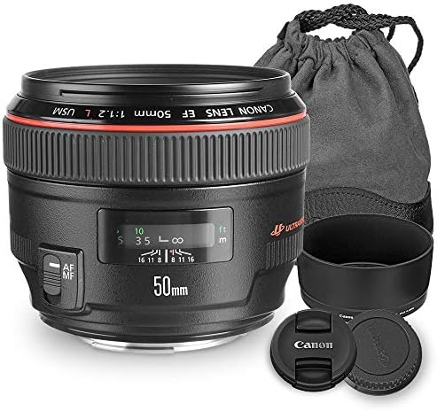 Canon EF 50mm f/1.2l USM Lens e Deluxe XPIX Pacote de acessórios com caixa DSLR + titular de 24pc SD + tripé + kit de limpeza + pacote
