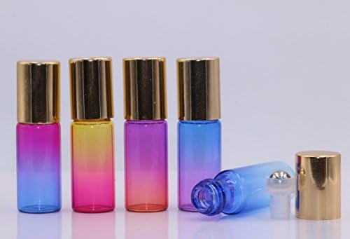 Garrafas de rolos de óleo essencial de 5 ml de pinklife 20 pacotes rolagem de vidro de gradiente em garrafas com tampa de ouro de