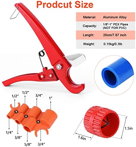 Kit de ferramentas de debrício PEX, cortador de tubos de tubo pex para 1/8 -1, 1/4 '' - 1 '' de profundidade e ferramenta de cortador de tubos, ferramenta de châmalo de tubo de tubo externo interno para pvc pp
