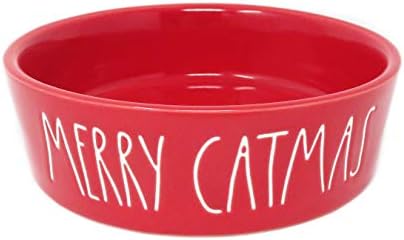 Rae Dunn por Magenta Merry Catmas Red Ceramic LL Pet Food Water Bowl